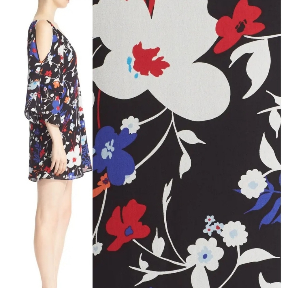 PARKER Cold Shoulder Floral Print Silk Shift Dress